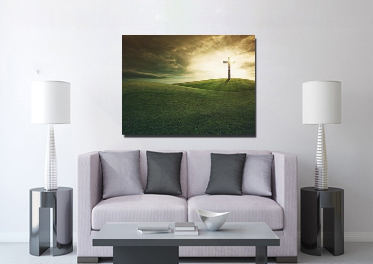 Cross On Rolling Hills Wall Art - Christian Canvas Wall Art