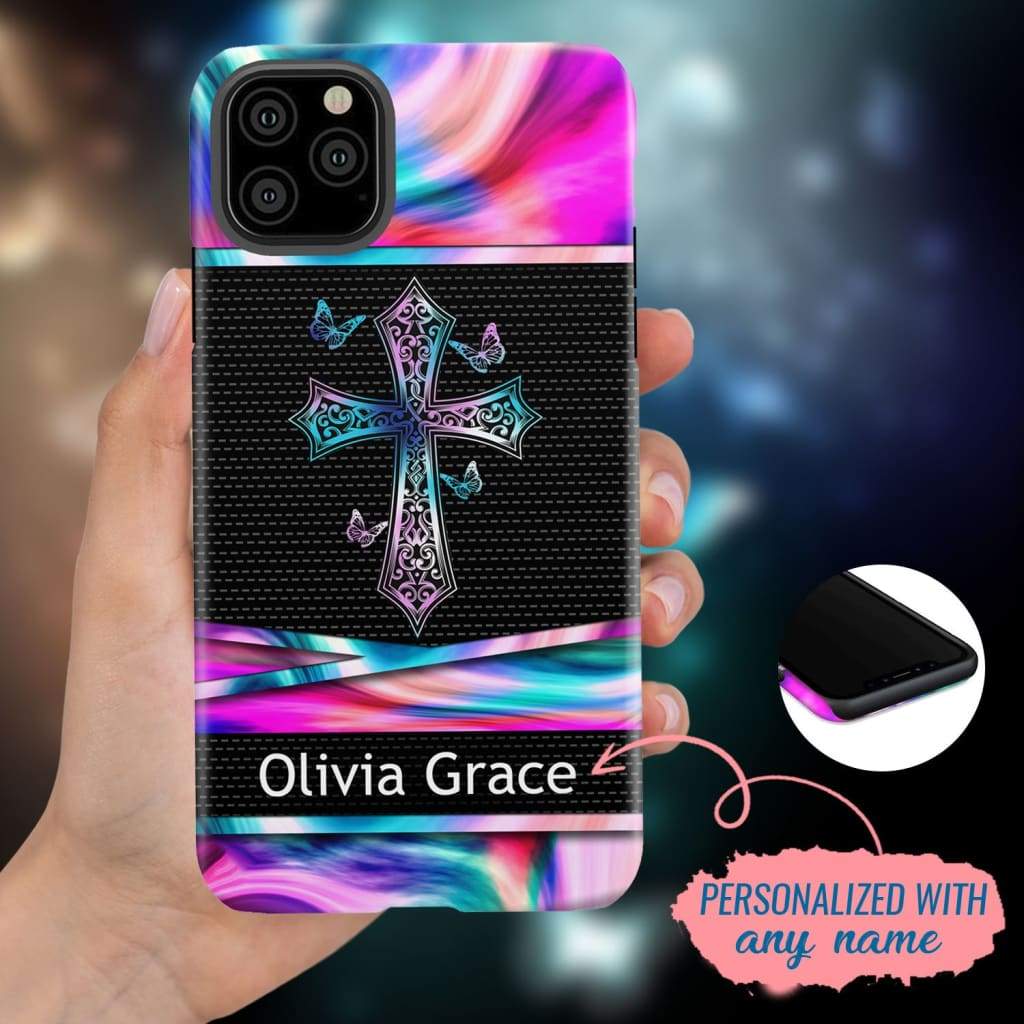 Cross With Butterflies Custom Phone Case - Personalized Christian Gifts - Bible Verse Phone Cases Samsung