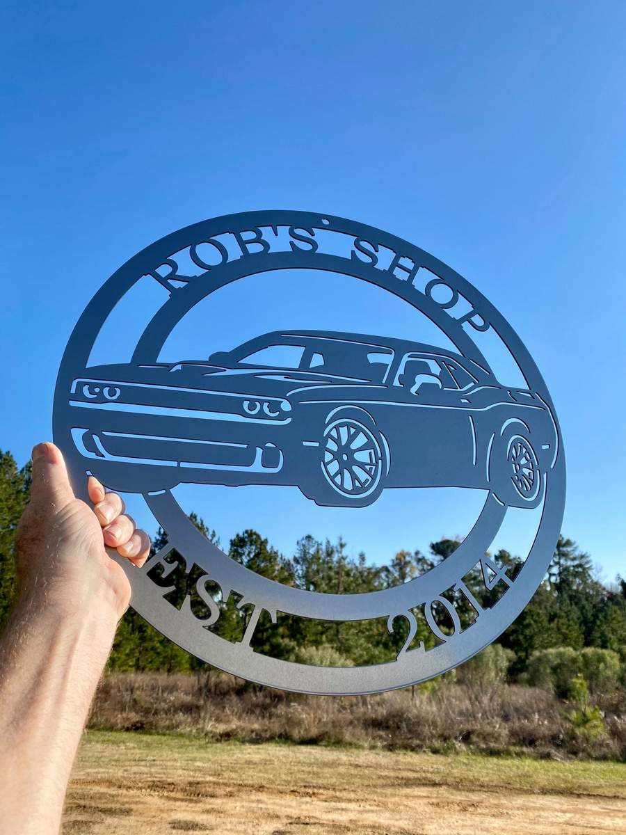 Custom 2016 Challenger Sports Car Sign - Garage Decorations - Car Sign - Metal Car Garage Wall Art - Cut Metal Sign
