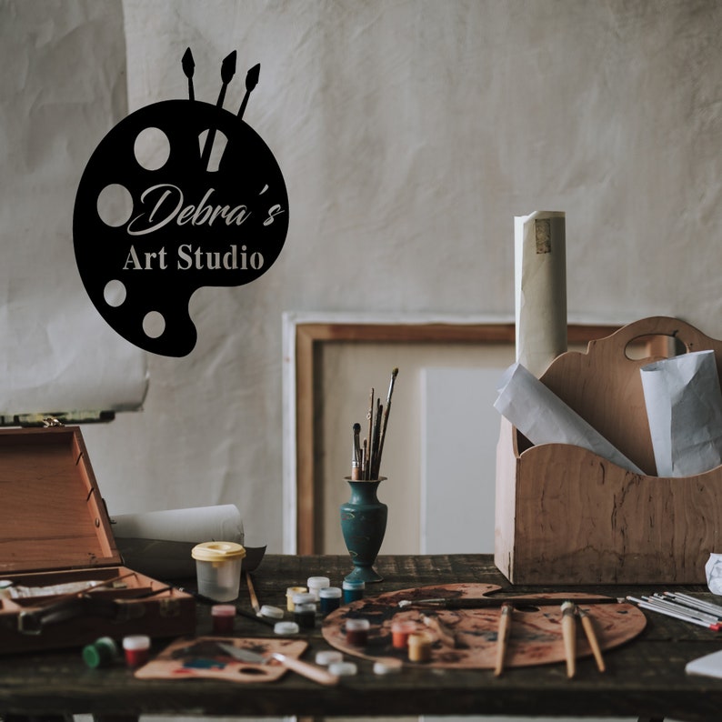 Custom Art Studio Metal Wall Decor - Paint Brush Sign - Metal Decor Wall Art