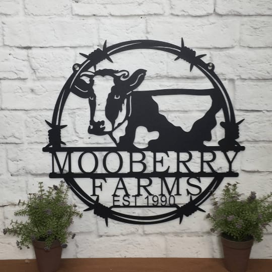 Custom Barbed Wire Cattle Farm Sign - Personalized Metal Farm Signs - Metal Farm Signs - Farmer Gifts