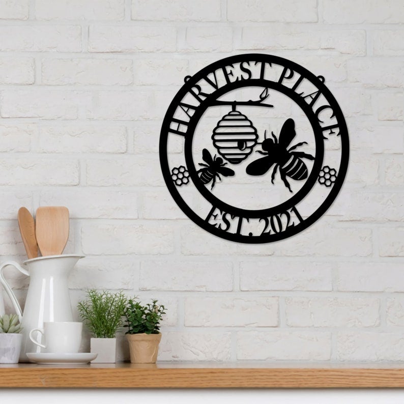 Custom Bee Farm Cut Metal Sign - Bee Keepers Metal Wall Art - Personalized Metal Bee Sign - Bee Monogram - Honey Bee Metal Art