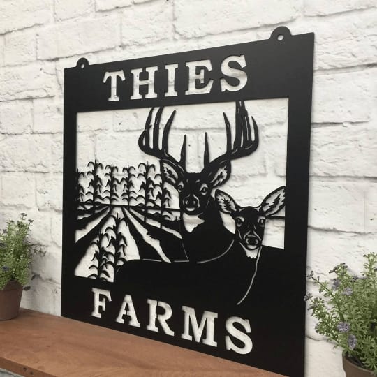 Custom Deer & Corn Rows Farm Metal Sign - Personalized Metal Farm Signs - Metal Farm Signs - Farmer Gifts