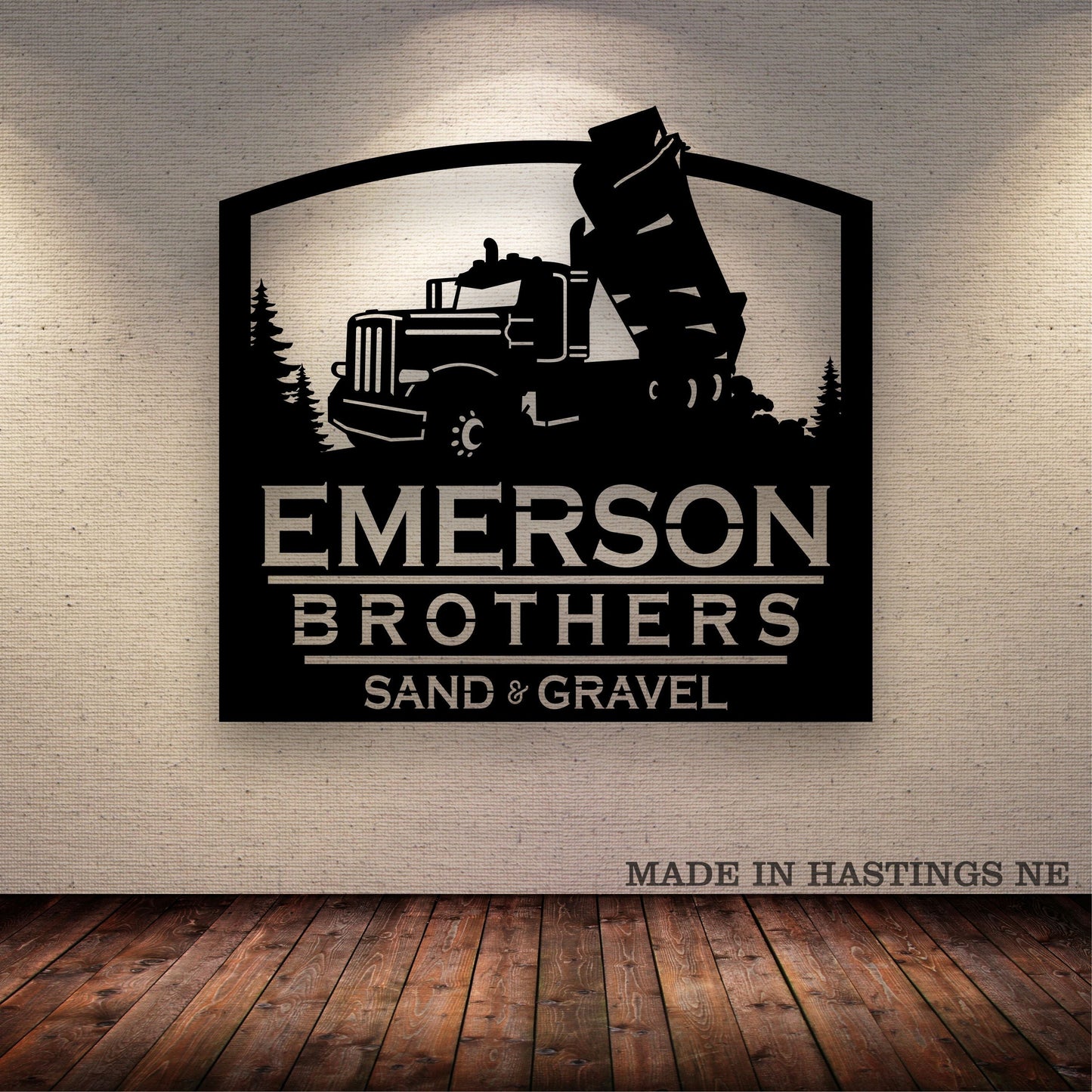 Custom Dump Truck Pete Rocks Trees Metal Sign - Metal Decor Wall Art - Heavy Equipment Operator Gifts