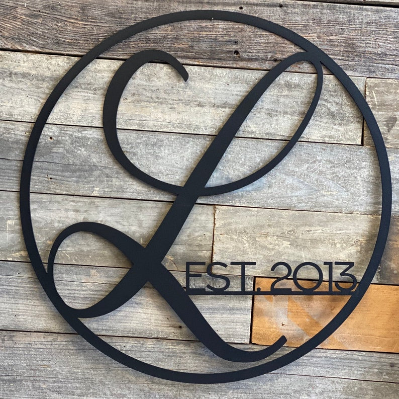 Custom Farmhouse Circle Family Monogram Sign Custom Name Sign Metal Wall Decor Outdoor Sign