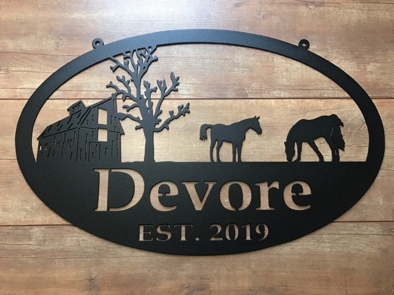Custom Metal Farm Sign Barn And Horse - Personalized Family Name Metal Sign - Housewarming Gift
