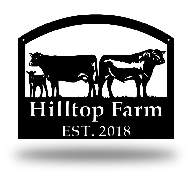 Custom Metal Farm Sign Cows And Bull - Personalized Family Name Metal Sign - Wedding Gift