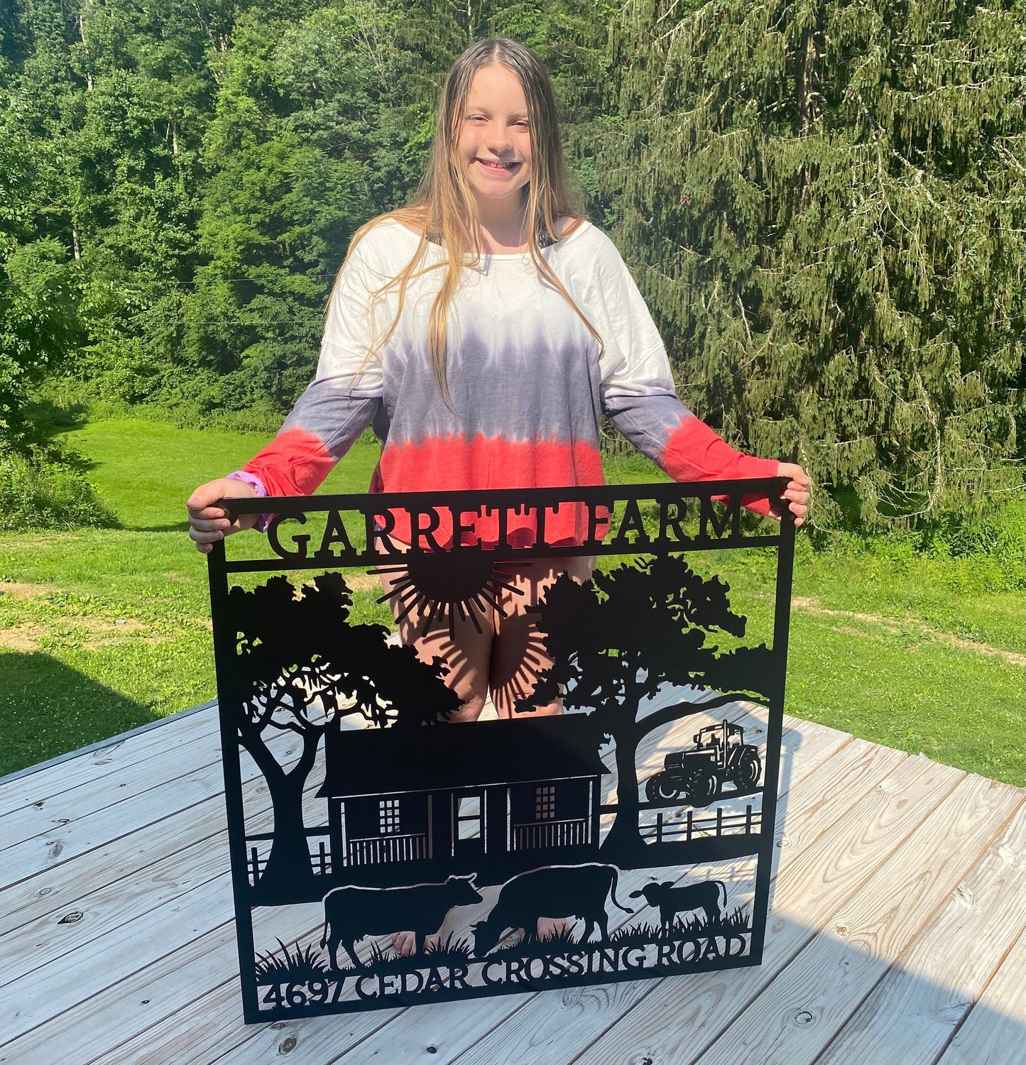 Custom Metal Farm Sign With Farmhouse Cattle And Tractor - Farm House Decor - Large Metal Farm Signs