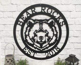 Custom Metal Personalized Bear Ranch Farm Sign Cut Metal Sign Metal Wall Art Metal House Sign