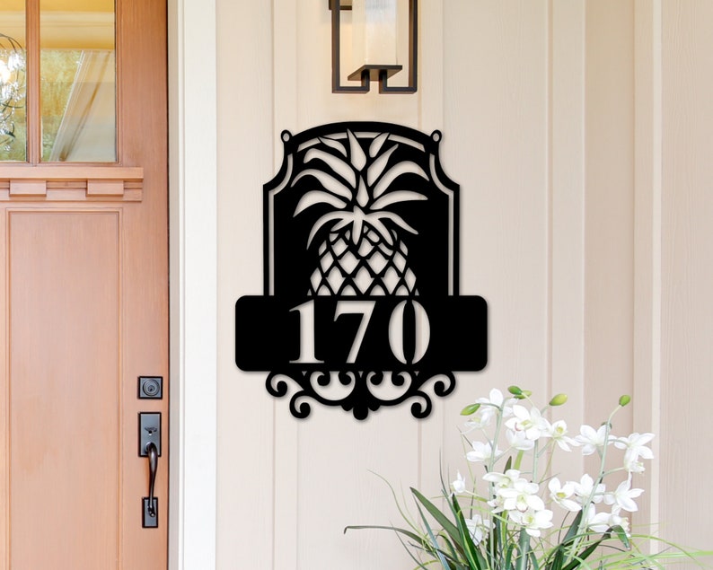 Custom Metal Pineapple Address Sign - Beach House Number Sign - Pineapple Sign Decor