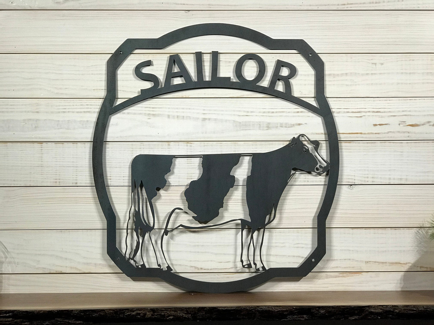 Custom Metal Wall Art - Large Metal Sign - Holstein Cow Dairy Farm Logo - Farmhouse Style Decor