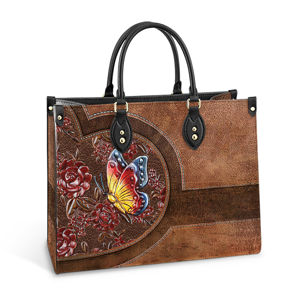 Custom Name Butterfly Flower Leather Bag - Women's Pu Leather Bag - Best Mother's Day Gifts