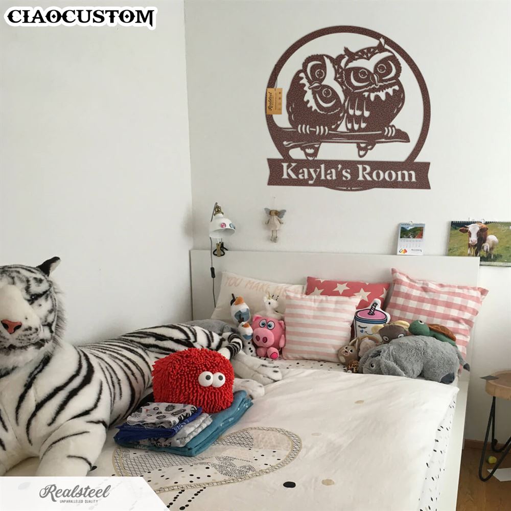 Custom Name Owl Metal Sign - Owl Monogram - Owl Metal Wall Art - Owl Lover Gifts