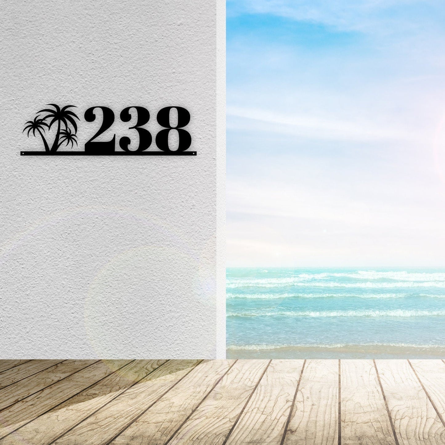 Custom Palm Tree House Number Metal Sign - Outdoor Sign House Numbers - Beach Metal Sign
