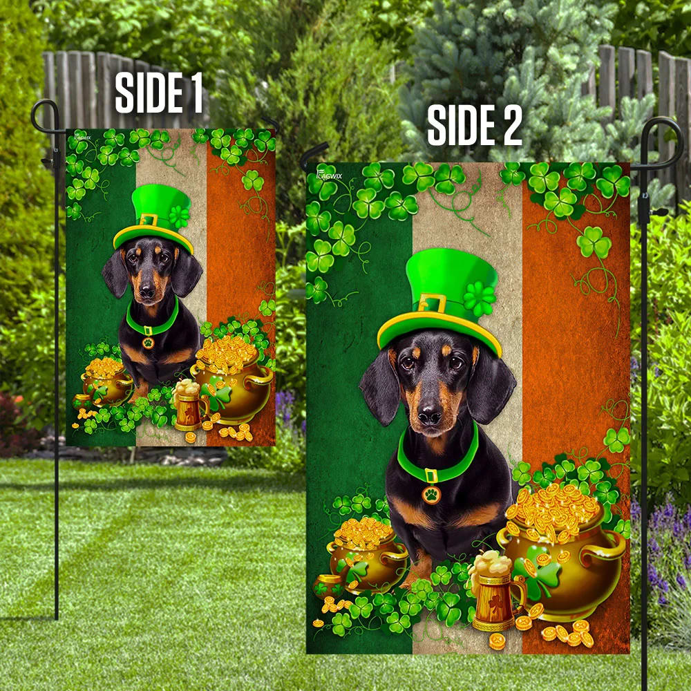 Dachshund Irish House Flag - St Patrick's Day Garden Flag - Outdoor St Patrick's Day Decor