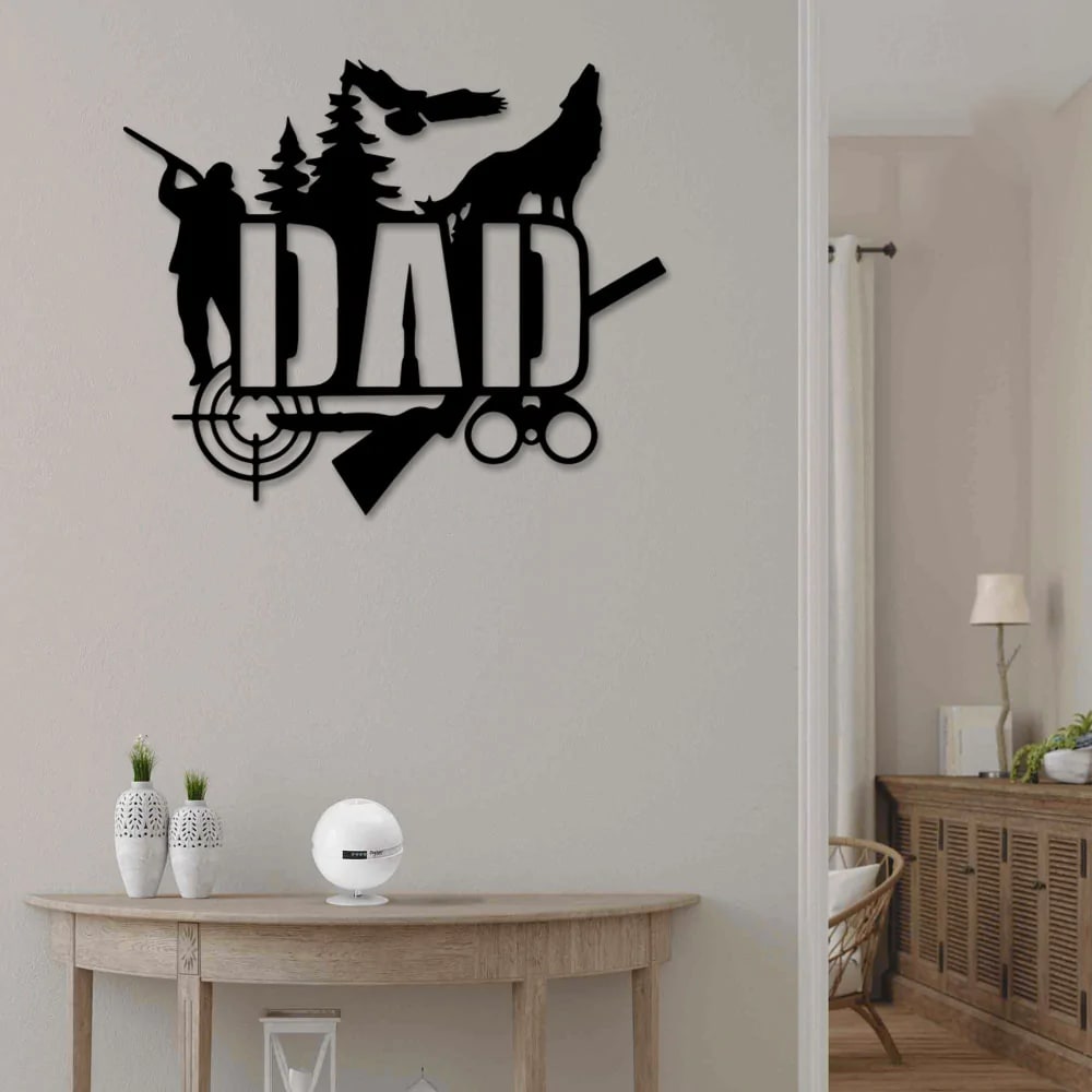 Dad Hunting and Wolf Hunter Metal Sign - Wall Decor Metal Art - Metal Signs For Home