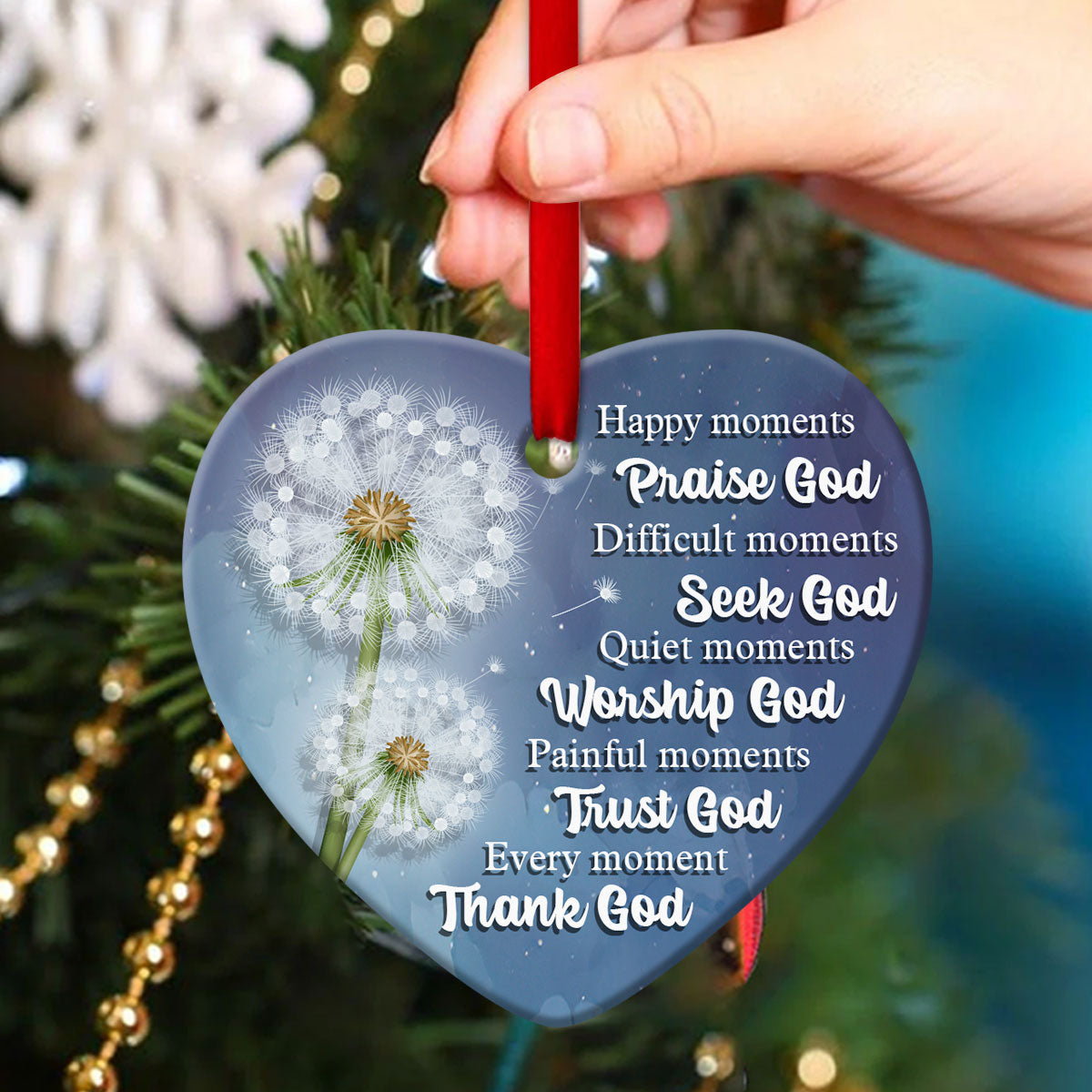 Dandelion Ceramic Heart Ornament - Happy Moments, Praise God - Christian Hanging Gift