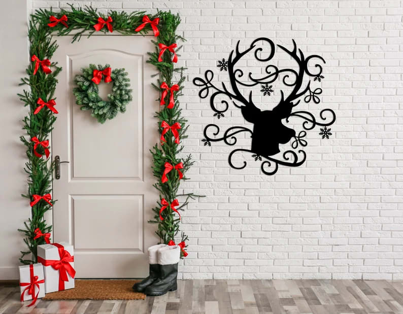 Deer Christmas Metal Wall Art - Deer Metal Sign - Santa Sleigh - Ciaocustom