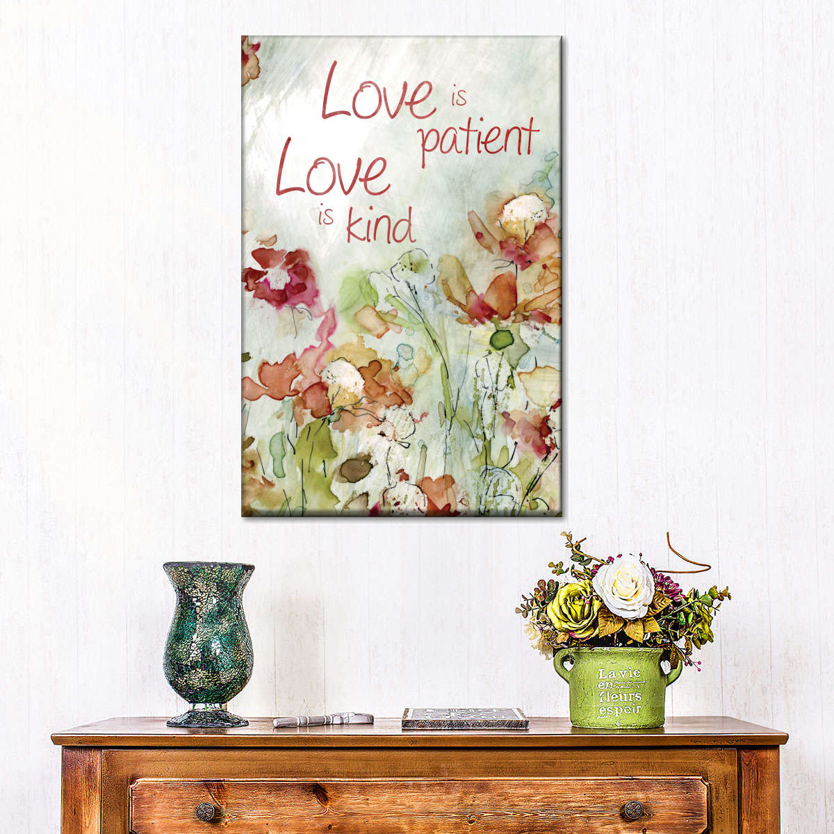 Delicate Garden Love Is Patient Love Is Kind Canvas Wall Art - Christian Wall Decor Art - Religious Wall Decor