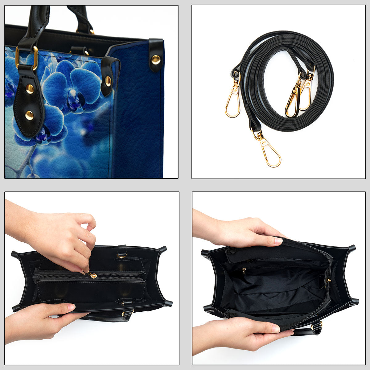 Delight Yourself In The Lord Psalm 37 4 Blue Orchids And Lilac Leather Bag - Personalized Leather Bible Handbag - Christian Gifts for Women