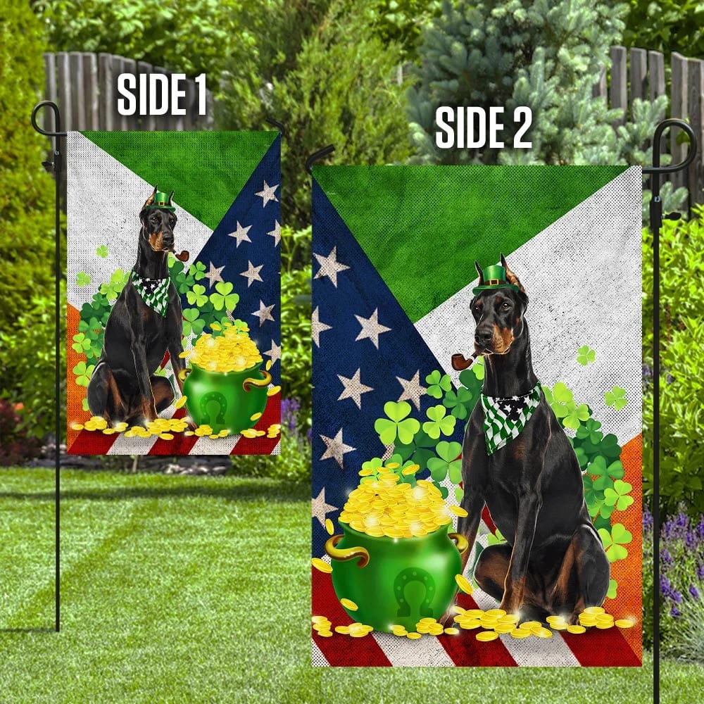 Doberman House Flag - St Patrick's Day Garden Flag - Outdoor St Patrick's Day Decor