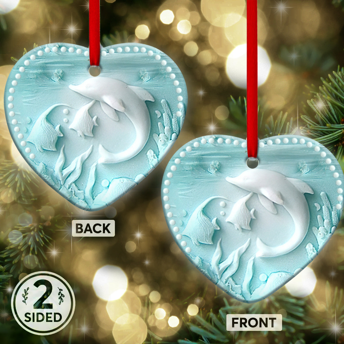 Dolphin Lover Ceramic Style Heart Ornament - Christmas Ornament - Ciaocustom