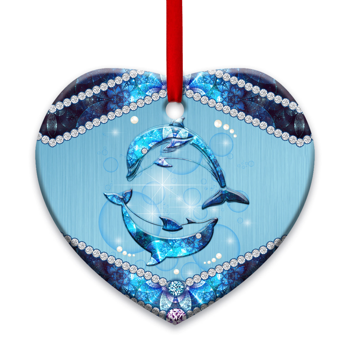 Dolphin Lover Jewelry Style 2 Heart Ceramic Ornament - Christmas Ornament - Christmas Gift