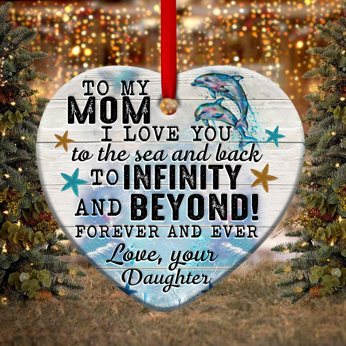 Dolphin To My Mom Heart Ceramic Ornament - Christmas Ornament - Christmas Gift