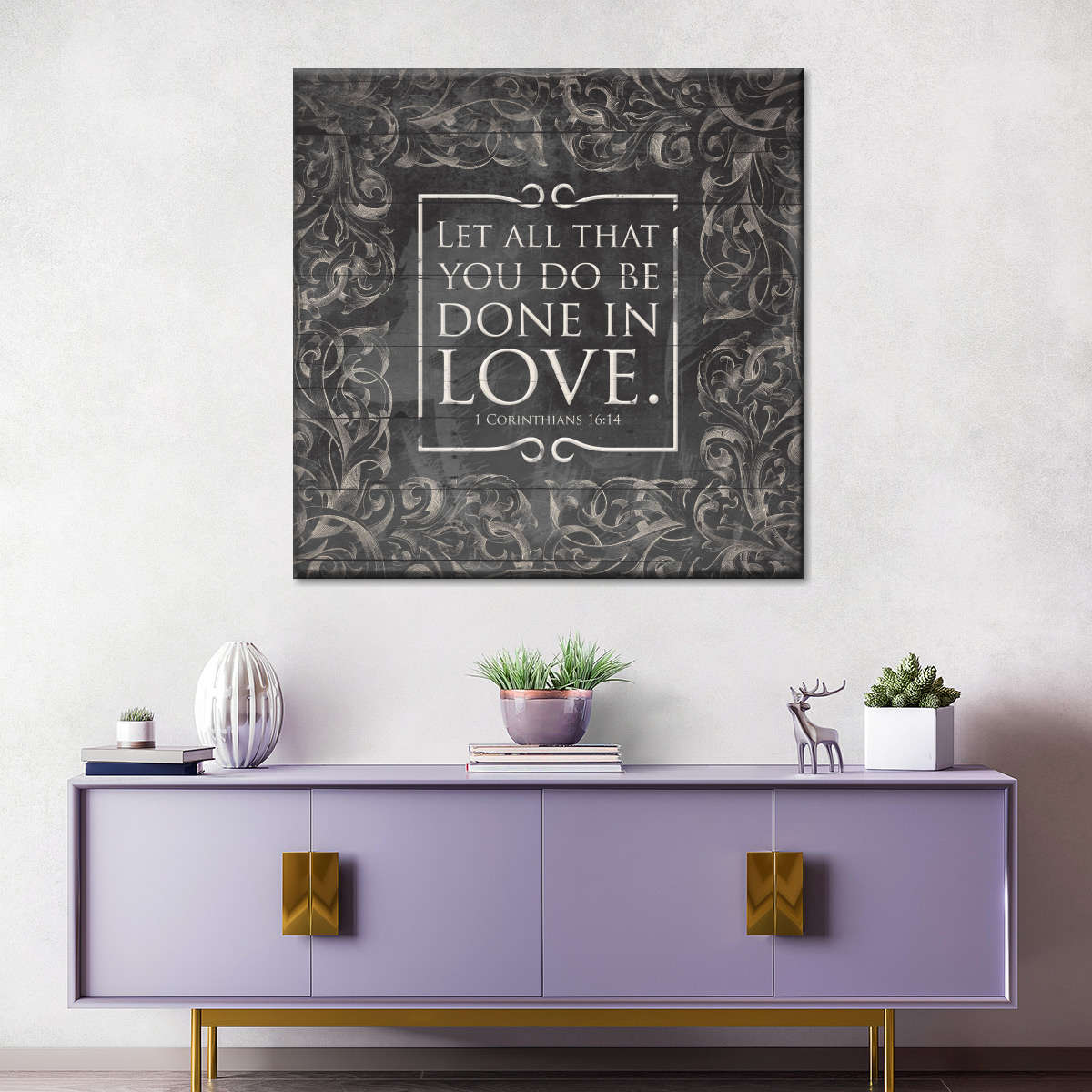Done In Love Neutral Square Canvas Wall Art - Bible Verse Wall Art Canvas - Religious Wall Hanging