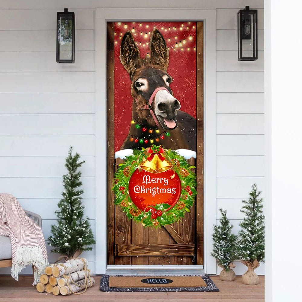 Donkey Smile Christmas Door Cover - Merry Christmas Door Cover - Christmas Outdoor Decoration