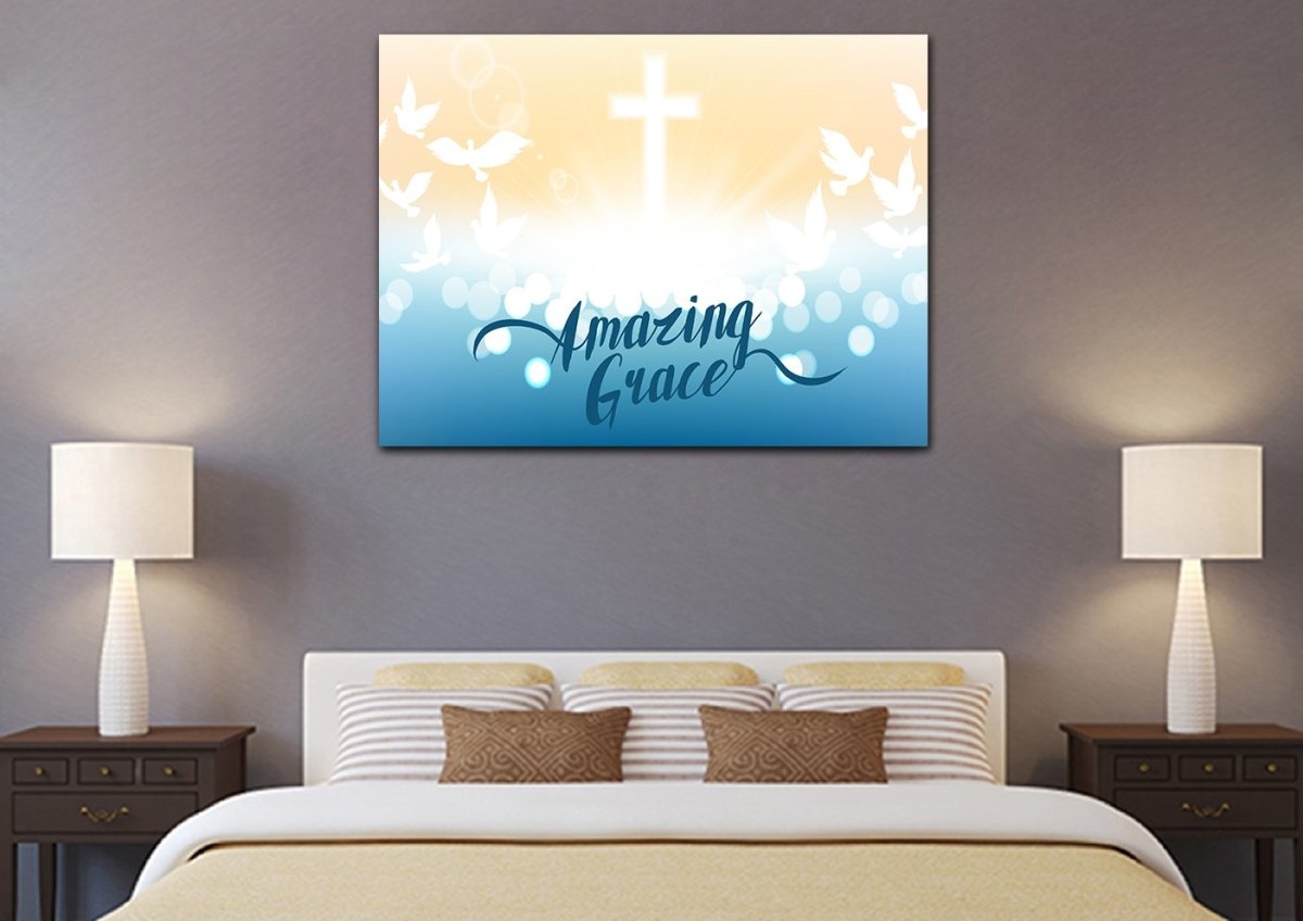 Doves & Cross Amazing Grace Wall Art & Decor - Christian Canvas Wall Art
