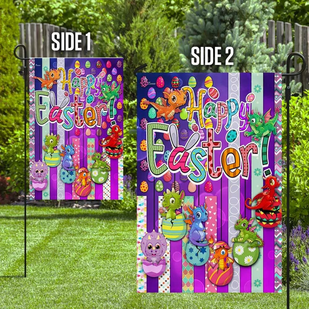 Dragon Eggs 1 Happy Easter Flag - Easter House Flags - Christian Easter Garden Flags