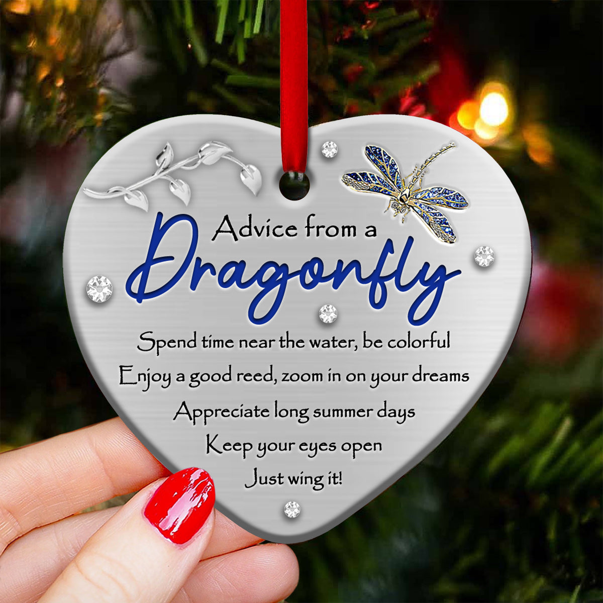 Dragonfly Advice Heart Ceramic Ornament - Christmas Ornament - Christmas Gift