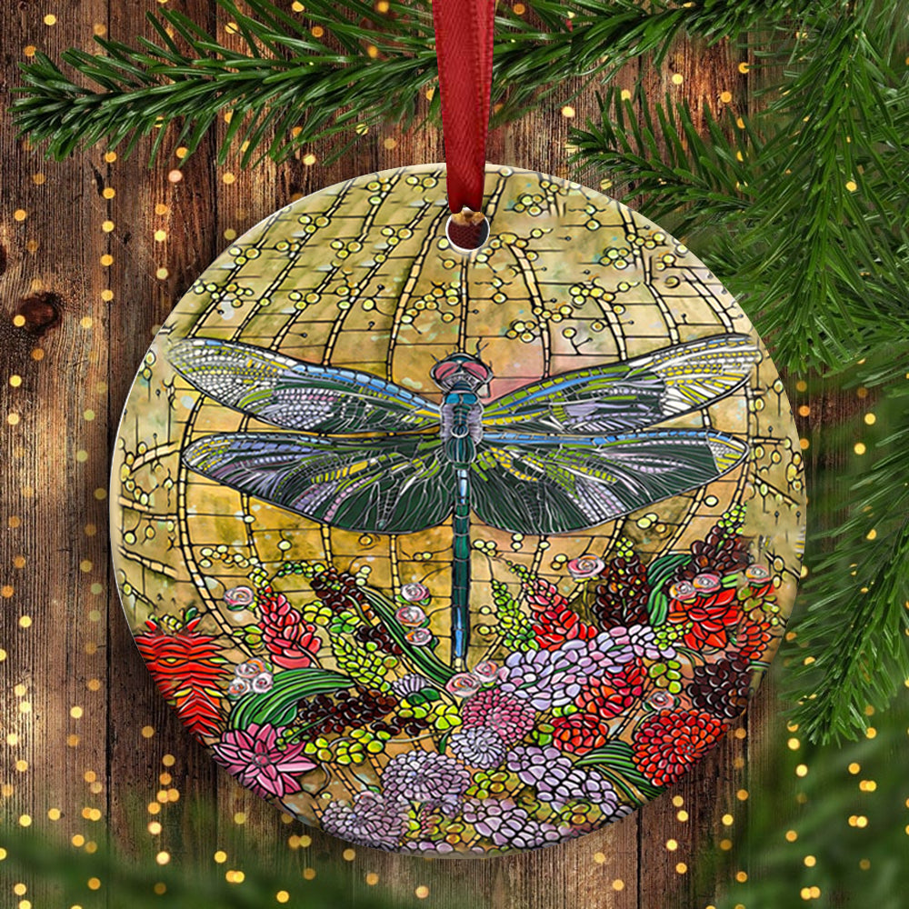 Dragonfly Art Ceramic Circle Ornament - Decorative Ornament - Christmas Ornament