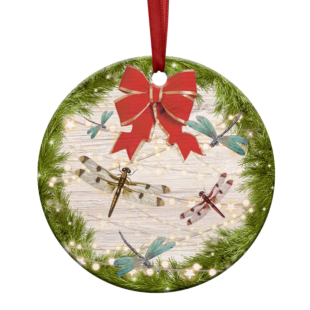 Dragonfly Christmas 4 Ceramic Circle Ornament - Decorative Ornament - Christmas Ornament