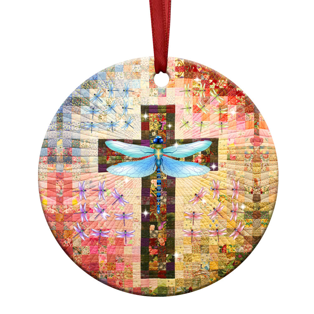 Dragonfly Christmas 5 Ceramic Circle Ornament - Decorative Ornament - Christmas Ornament