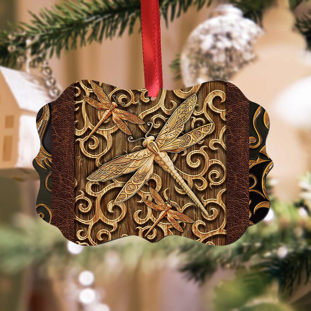 Dragonfly Leather Style Metal Ornament - Christmas Ornament - Christmas Gift