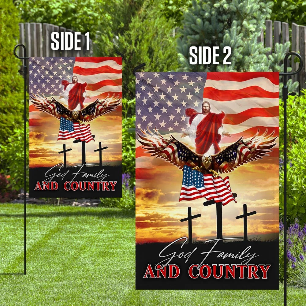 Eagle And Jesus Jesus – God Family and Country Flag - Outdoor Christian House Flag - Christian Garden Flags