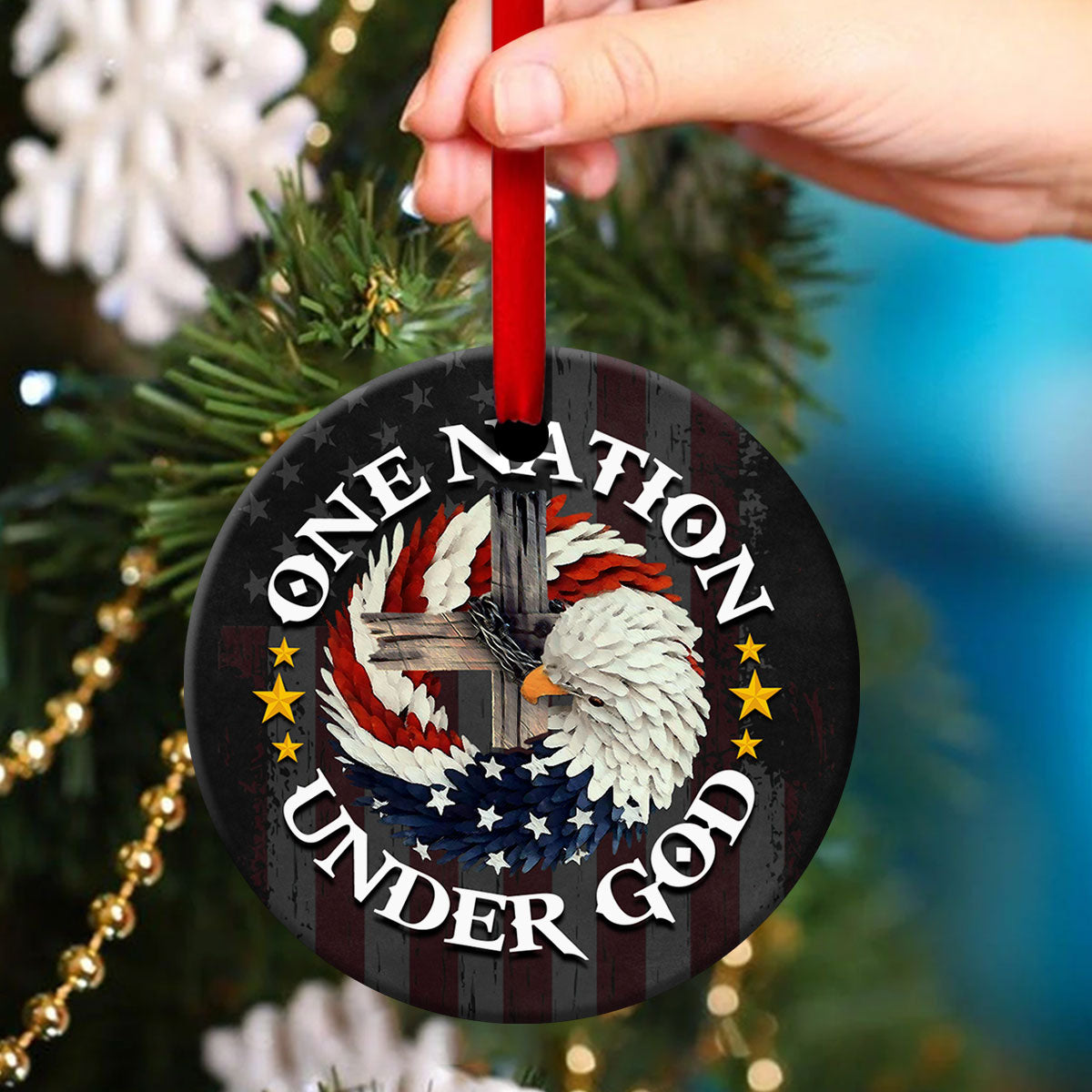 Eagle Ceramic Circle Ornament - One Nation Under God - Unique Housewarming Gifts