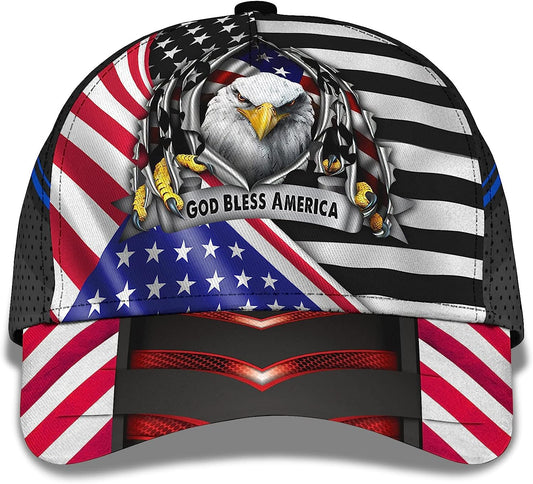 Eagle God Bless America All Over Print Baseball Cap - Christian Hats For Men Women