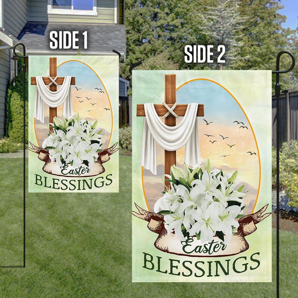 Easter Blessings Cross With Lily Christian Flag - Religious Easter House Flags - Easter Garden Flags