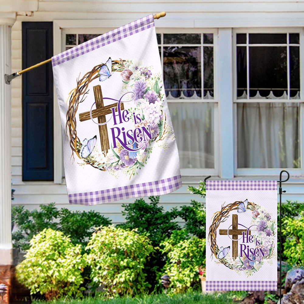 Easter Cross He Is Risen Flag - Religious Easter House Flags - Easter Garden Flags