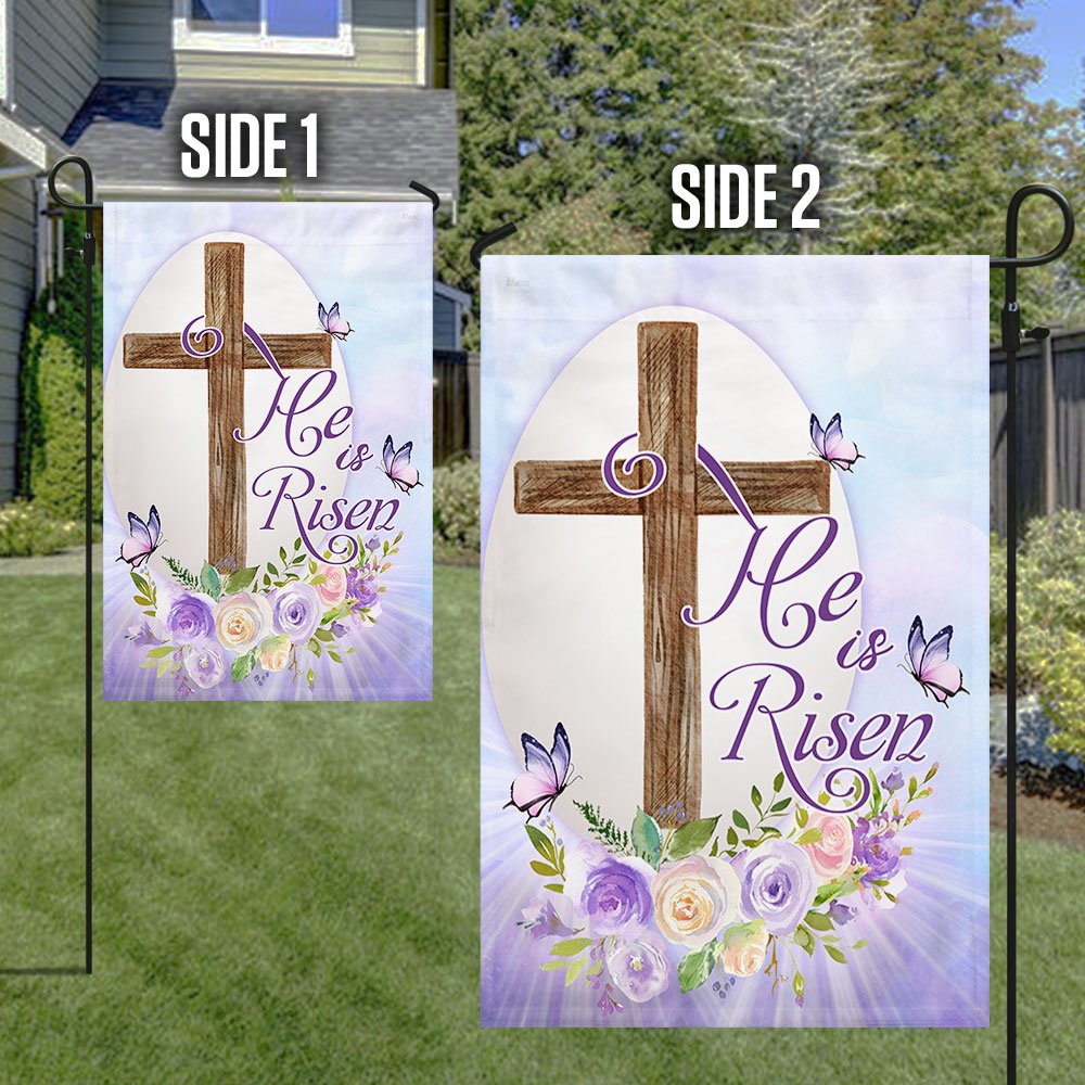 Easter He Is Risen Religious Flag - Religious Easter House Flags - Easter Garden Flags