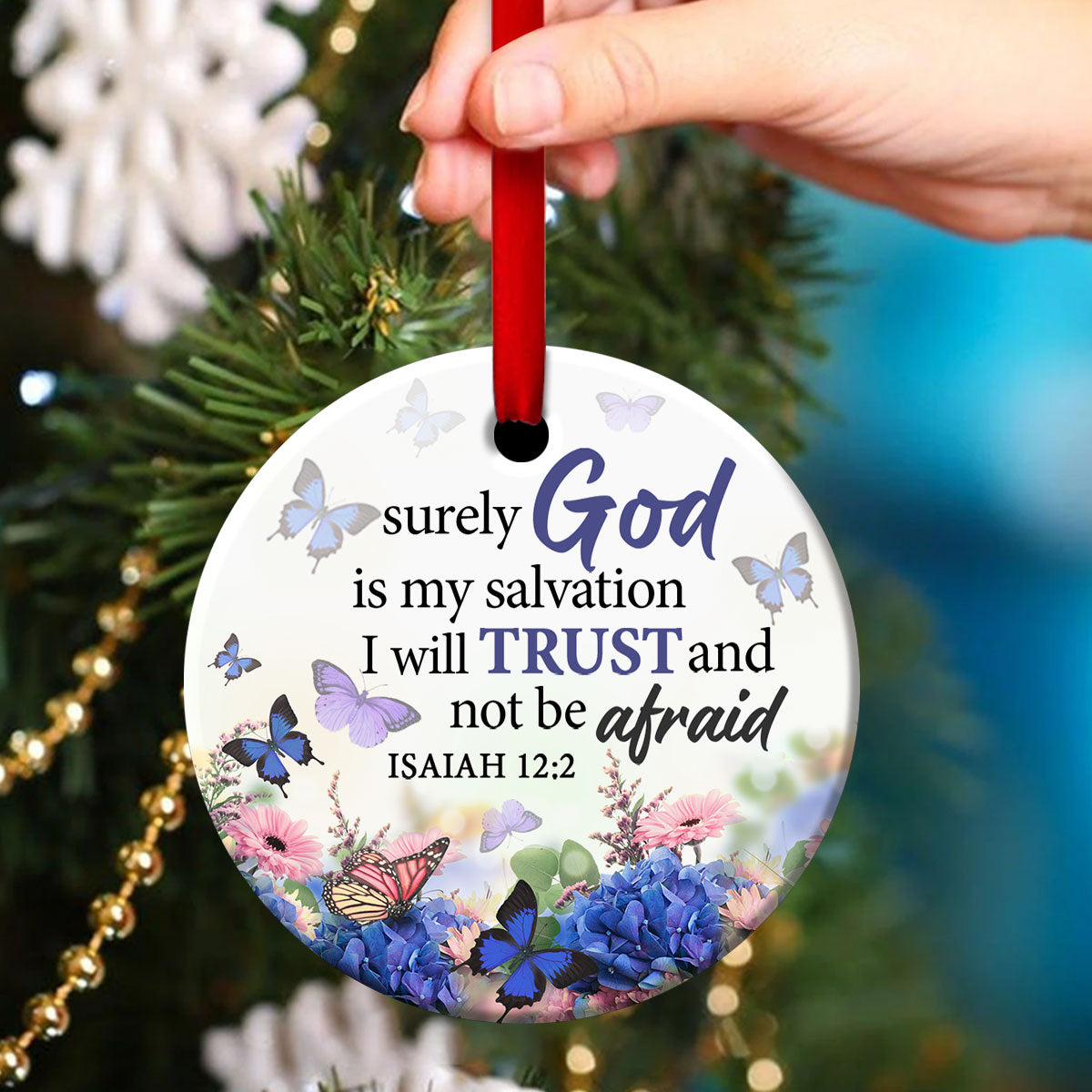 Elegant Christian Ceramic Circle Ornament - God Is My Salvation - Christmas Decor - Funny Ornament