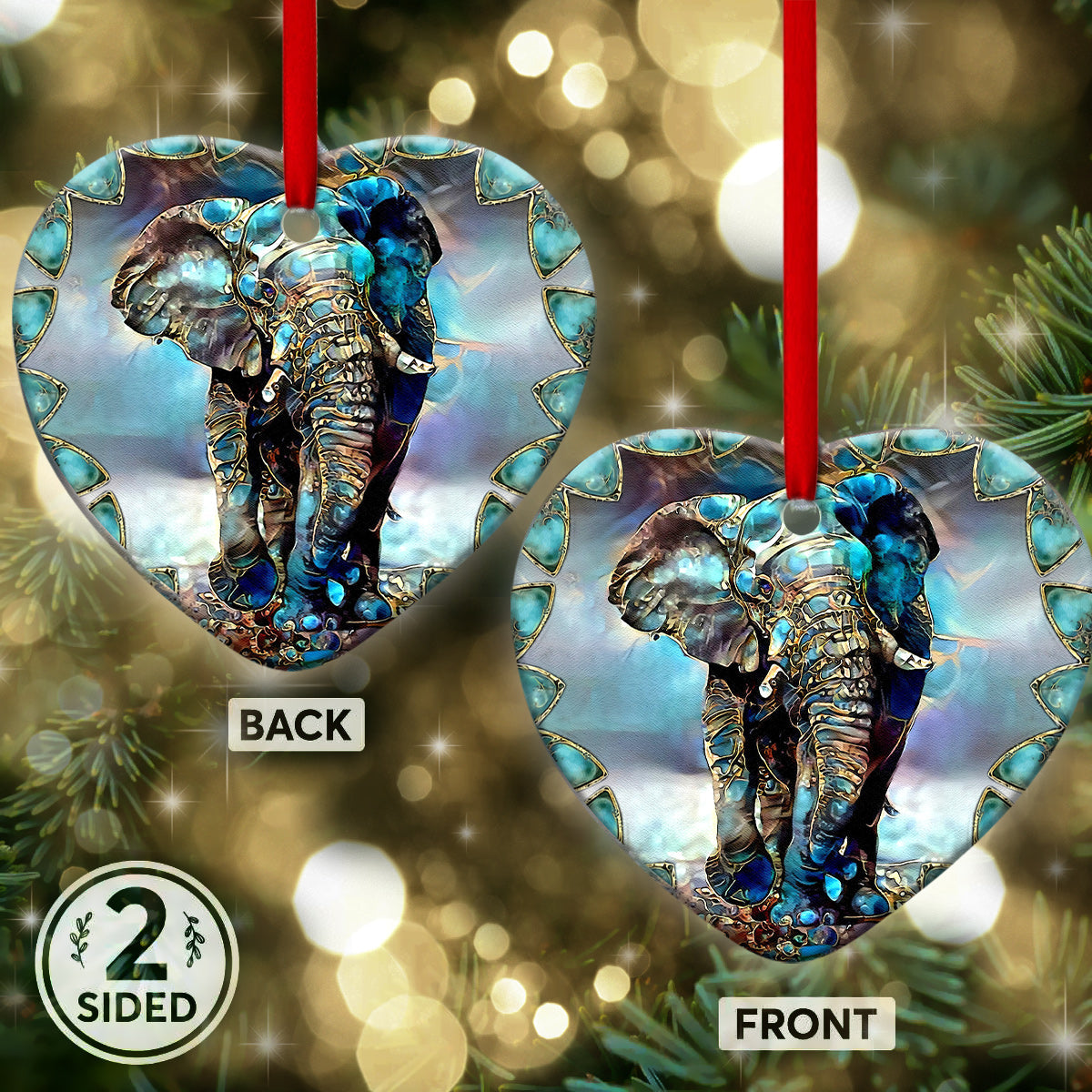 Elephant Glass Texture Style Heart Ornament - Christmas Ornament - Ciaocustom