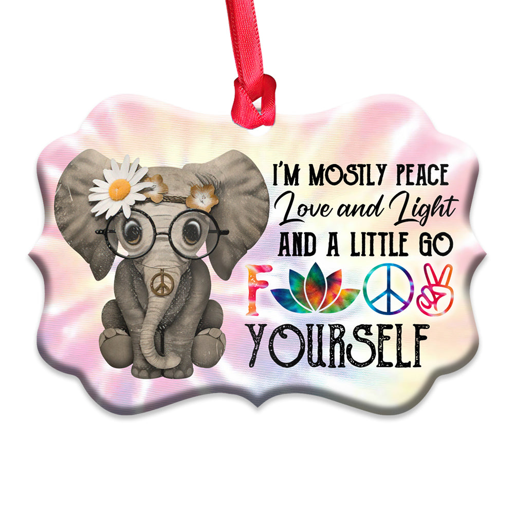 Elephant Hippie Peace Love Light Metal Ornament - Christmas Ornament - Christmas Gift