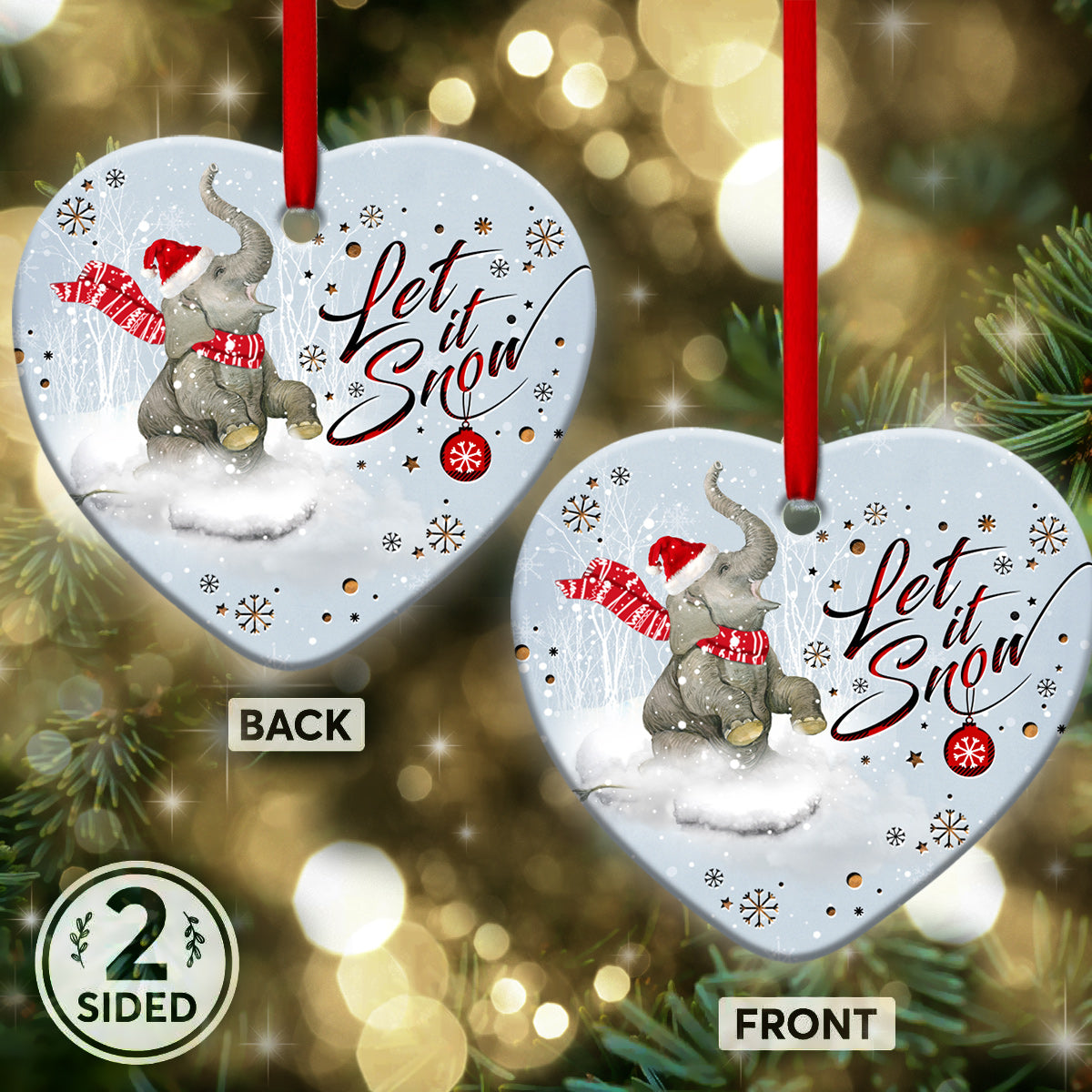 Elephant Let It Snow Heart Ceramic Ornament - Christmas Ornament - Christmas Gift