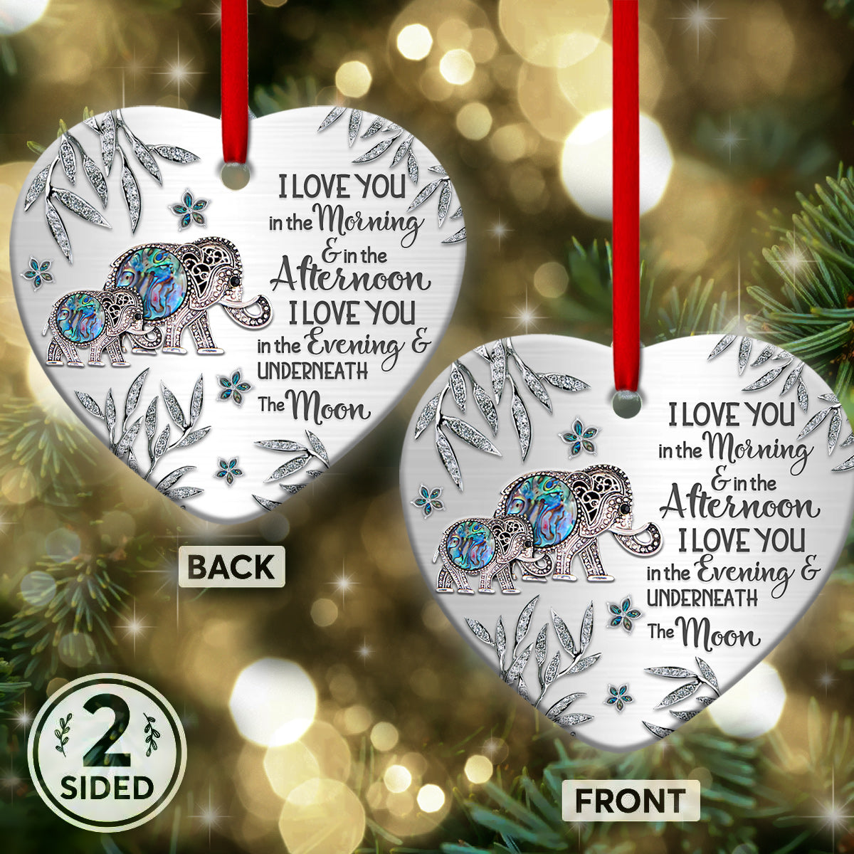 Elephant Motherhood Jewelry Style Heart Ornament - Christmas Ornament - Ciaocustom