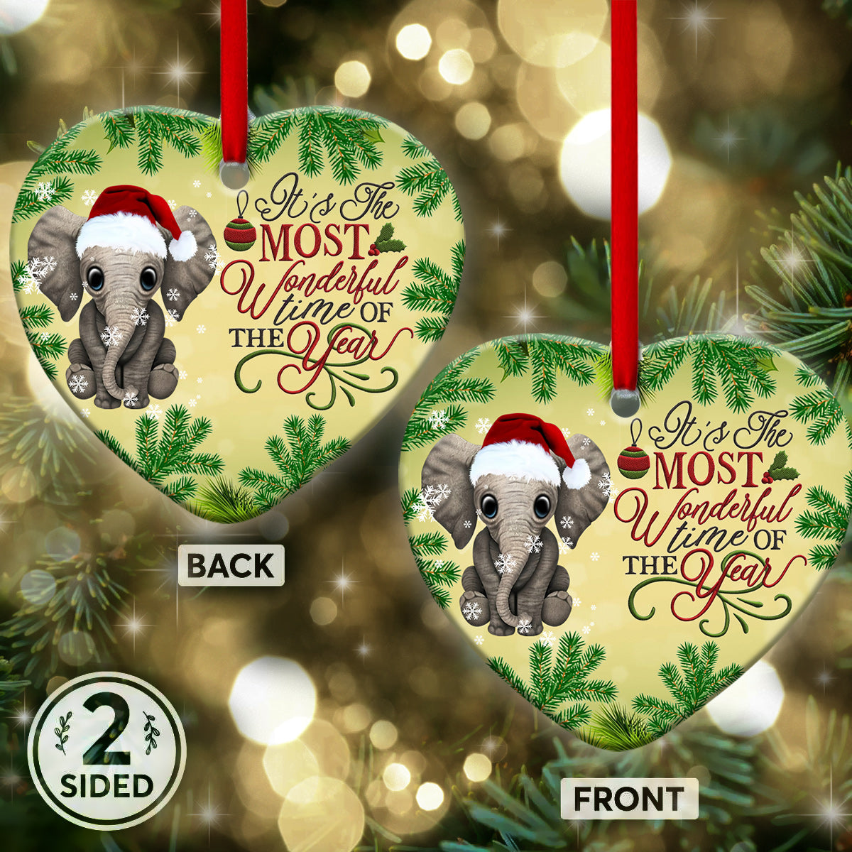Elephant The Most Wonderful Time Of The Year Heart Ceramic Ornament - Christmas Ornament - Christmas Gift