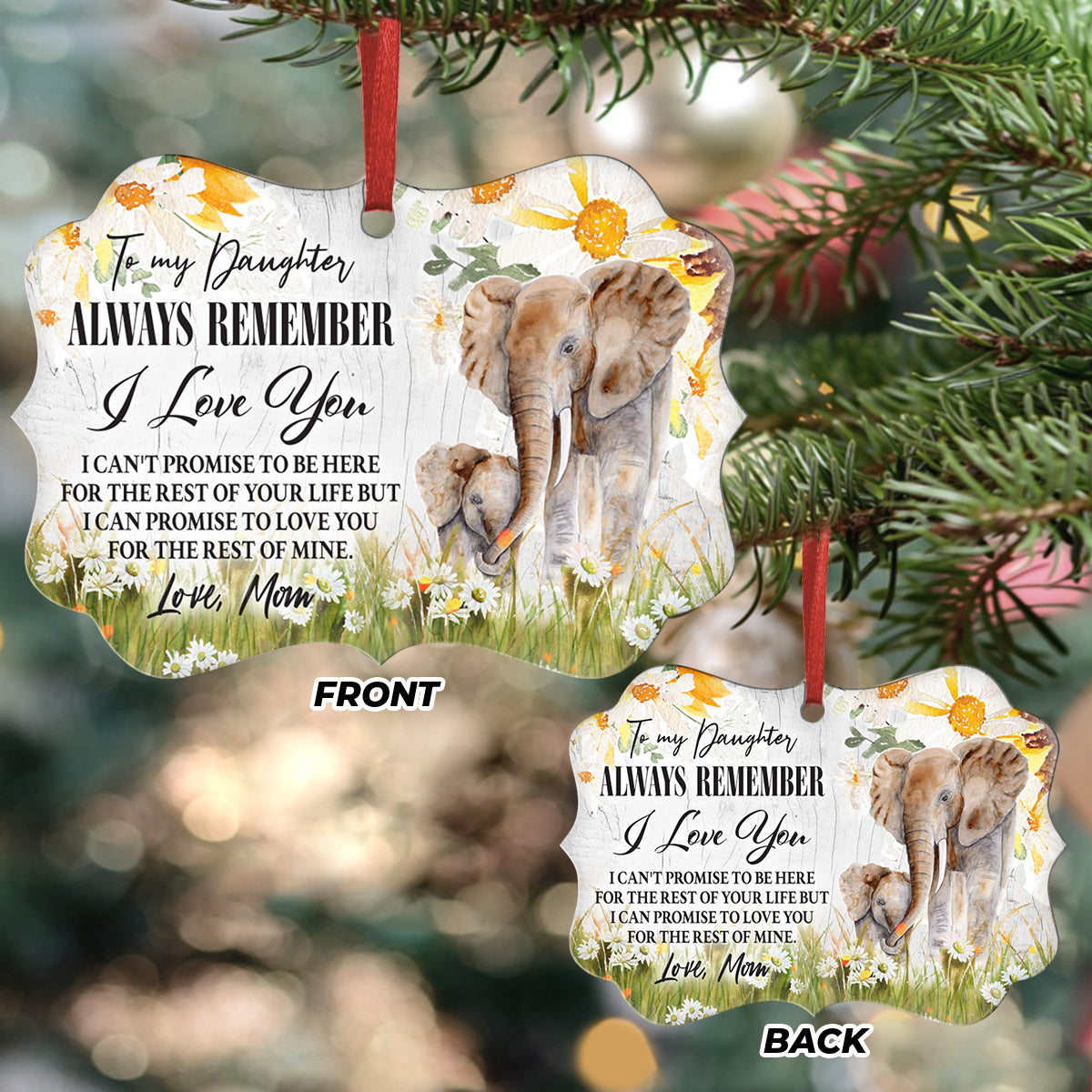 Elephant To My Daughter 2 Metal Ornament - Christmas Ornament - Christmas Gift